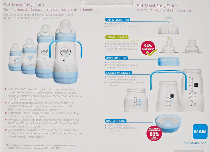 Mam Easy Start Anti-Colic Babyflasche, 8 Flaschen in den Formaten 130 ml, 160 ml und 260 ml, 1 Start