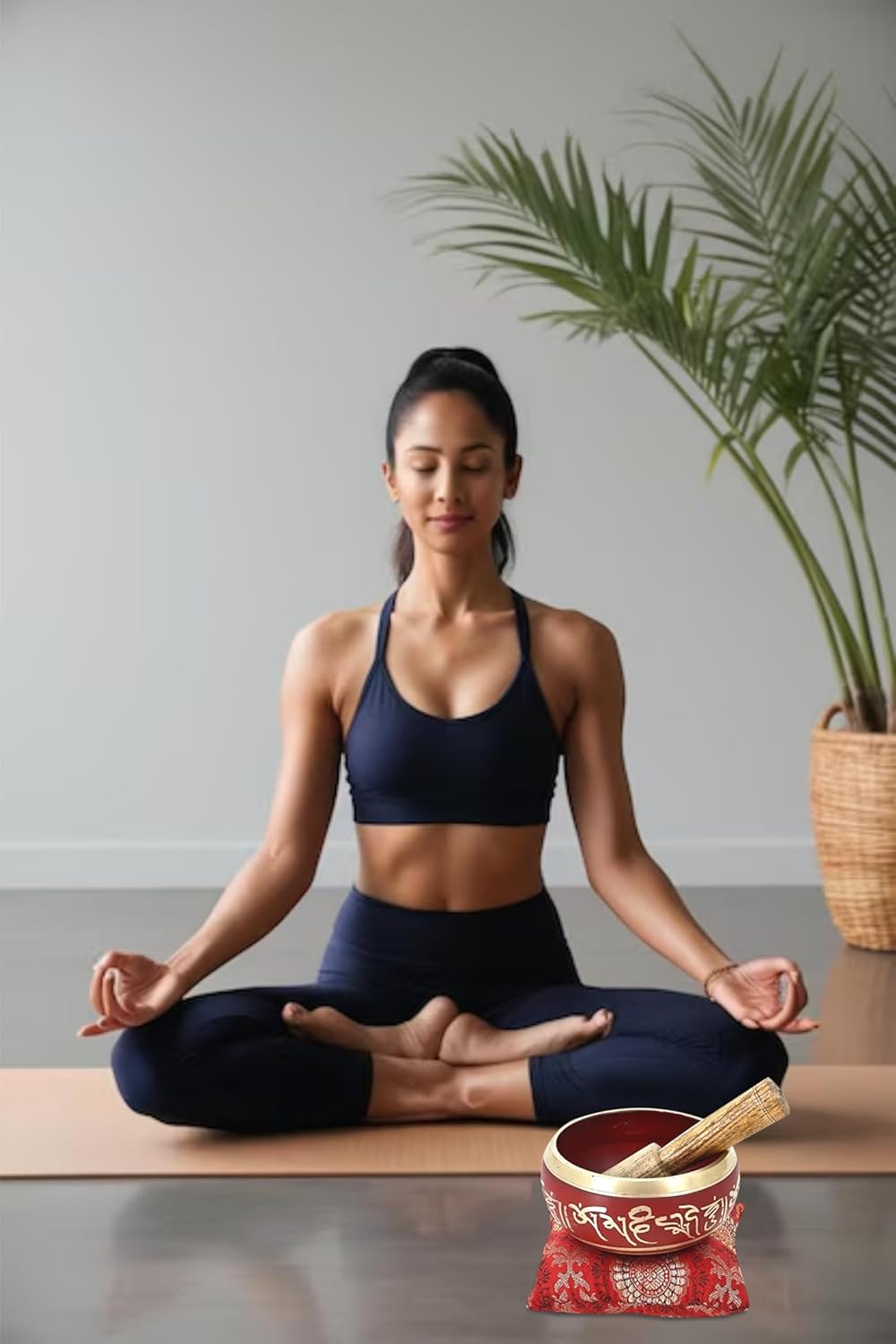 Ajuny Tibetische Klangschale Set Handgefertigte Messing-Schale In Rot mit Stock &amp; Kissen Meditation