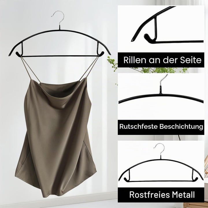 20 Stück Kleiderbügel Schwarz, 43 cm Kleiderbügel aus Metall,rutschfeste PVC Gummibeschichtung ohne