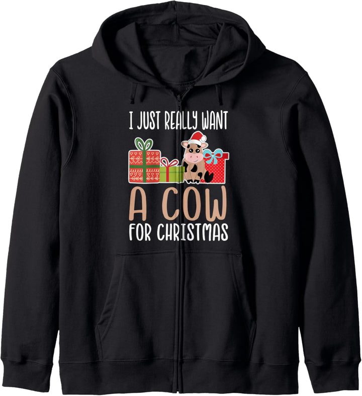 Cute Christmas Cow I Want a Cow Kapuzenjacke
