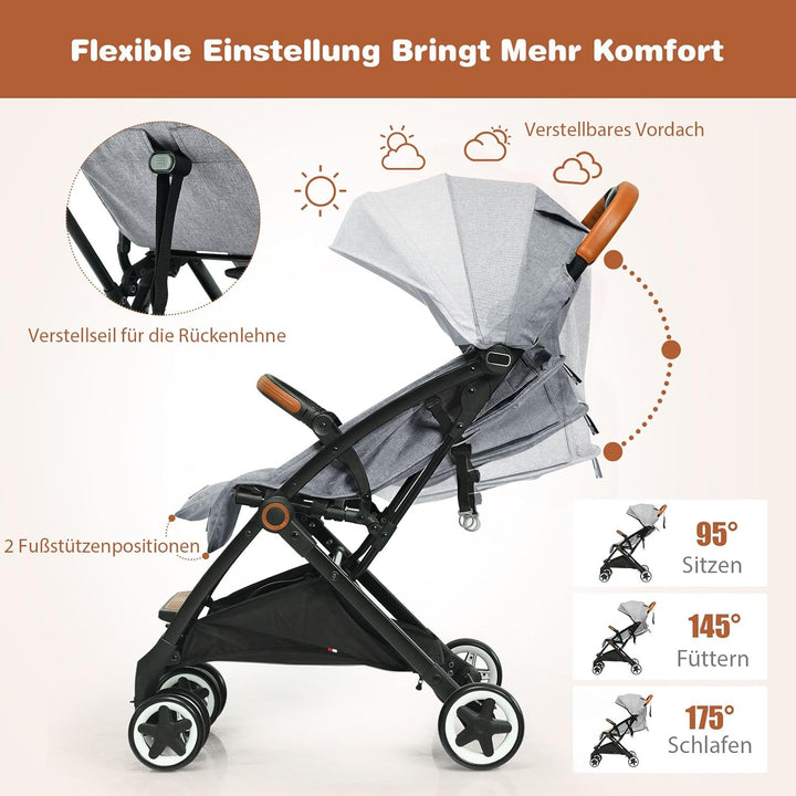COSTWAY Kinderwagen Einhand Faltbar, Kinderbuggy mit verstellbare Rückenlehne &amp; Verdeck, Reisebuggy