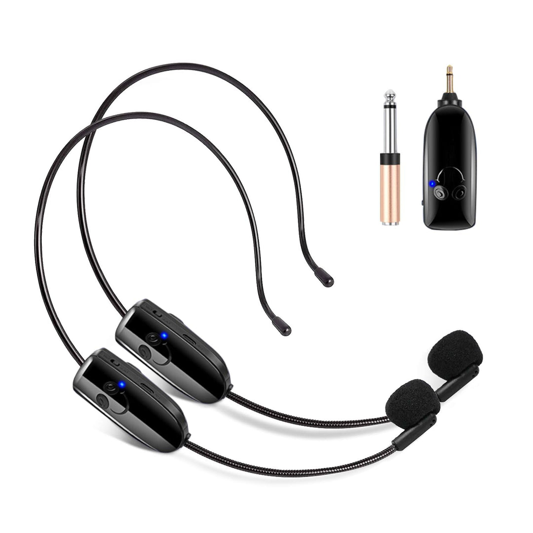 Kabelloses Mikrofonsystem für 2 Personen, HUACAM 2,4 G Dual Wireless Headset und Handheld 2-in-1, 48