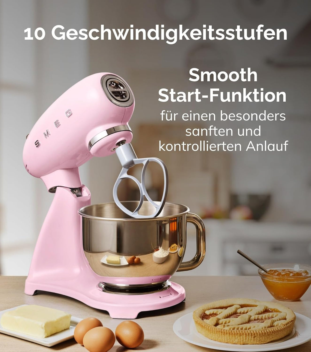 SMEG, SMF03GREU Küchenmaschine, 10 Geschwindigkeitsstufen, Planetenrührwerk, Sicherheitsabschaltung,