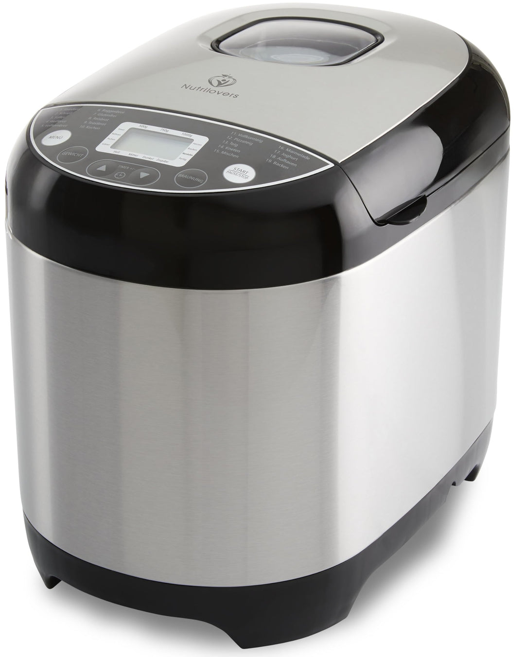 Nutrilovers NUTRI-BREAD-MAKER Edelstahl Brotbackautomat mit 19 Programmen, 3 Bräunungsstufen, Timer,