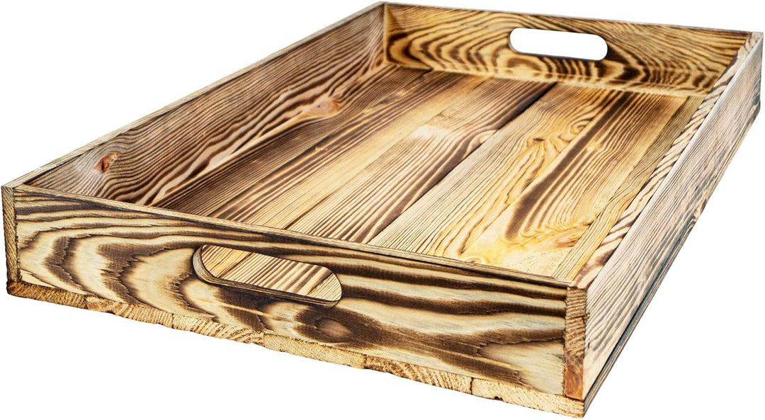 Serviertablett aus Holz 60x40x8cm Holztablett Frühstückstablett Dekotablett Tragetablett Präsentiert