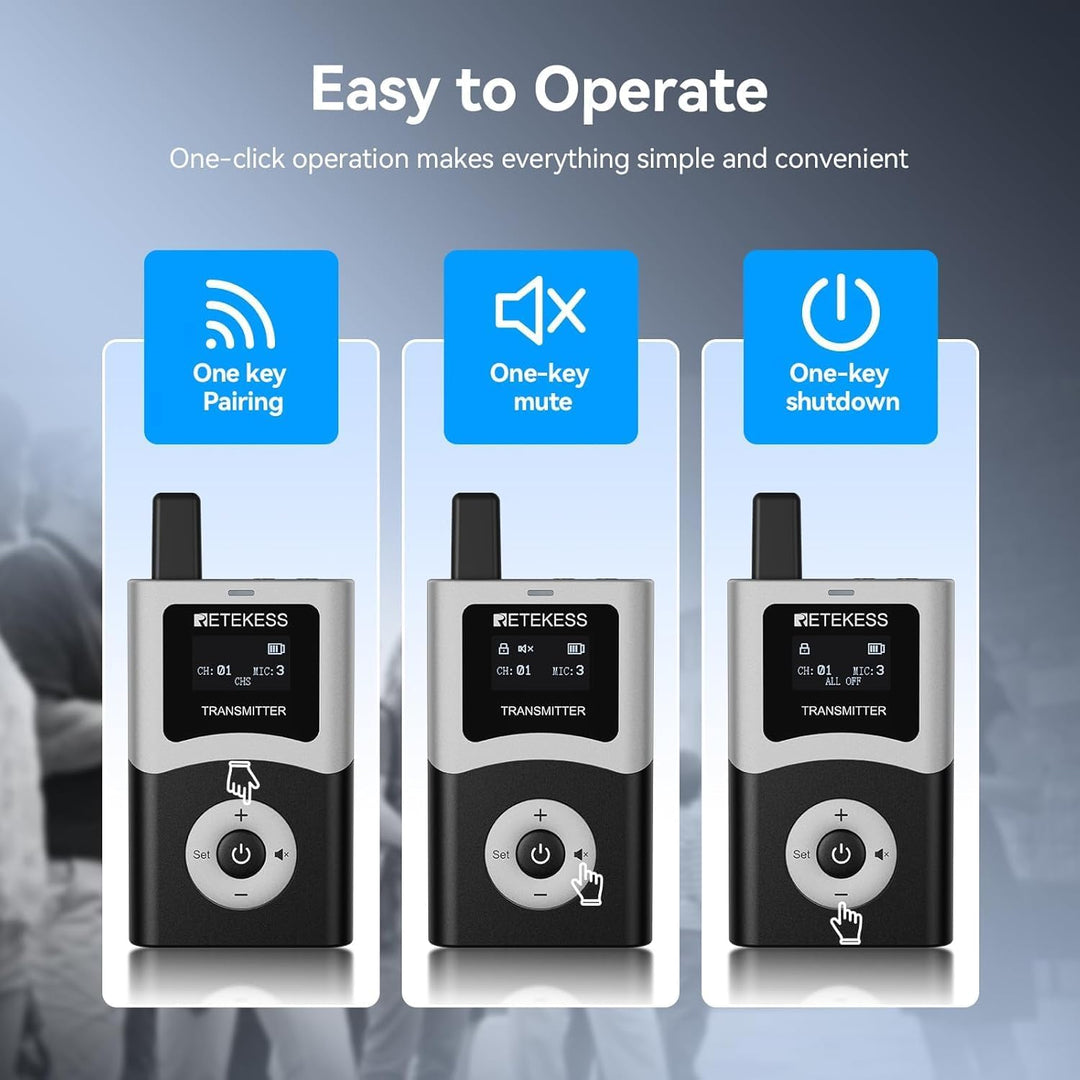 Retekess T130U (T130 4rd) Audio Tour Guide System, Kabelloses Reiseleiter-Set, 200m, U-Band-Modus mi