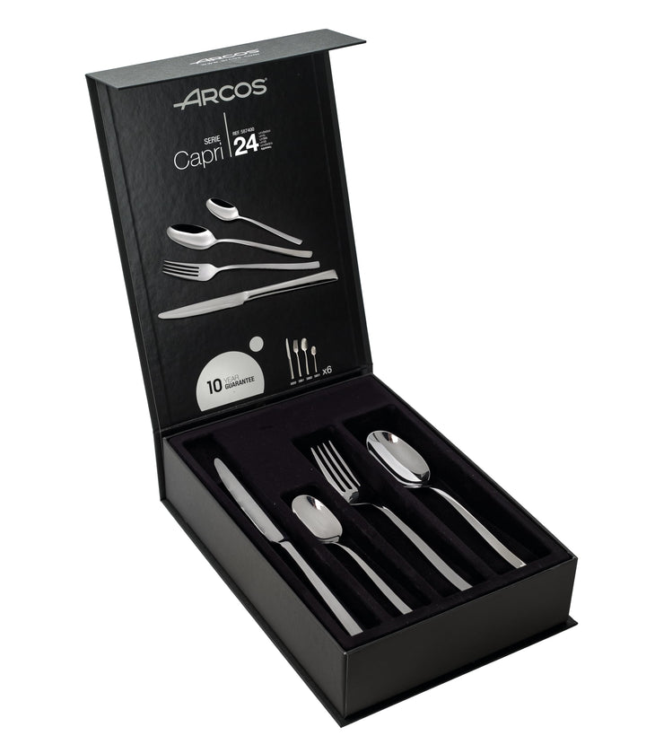 Arcos Serie Capri - Geschenkbox Besteck-Set 24 Stück (6 Messer + 12 Löffel + 6 Gabel) - Monoblock au