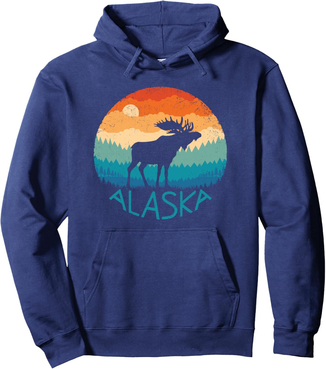 Alaska Retro Mountain Moose Vintage Alaskan Denali Mountains Pullover Hoodie
