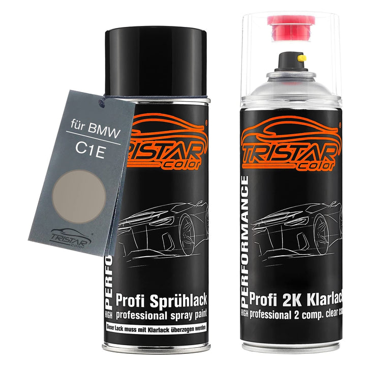 TRISTARcolor Autolack 2K Spraydosen Set für BMW C1E Cerium Grey Matt Basislack 2 Komponenten Klarlac