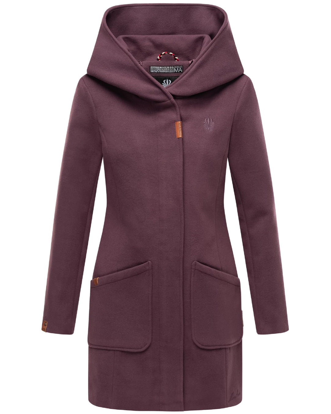 MARIKOO Damen Mantel in Wolloptik Warmer Trenchcoat mit Kapuze Maikoo XS-5XL, L Dusty Plum