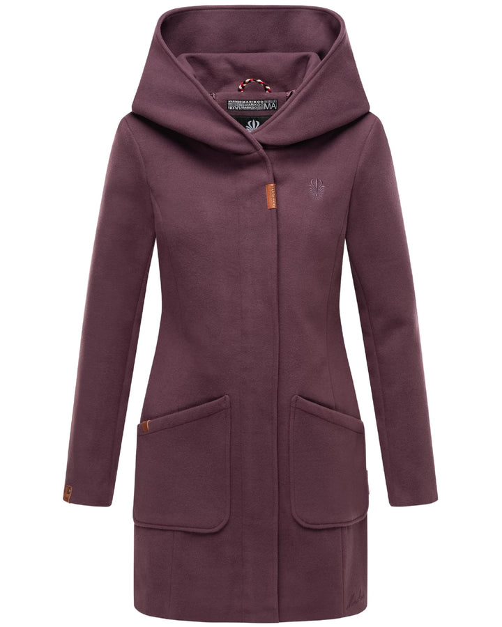 MARIKOO Damen Mantel in Wolloptik Warmer Trenchcoat mit Kapuze Maikoo XS-5XL, L Dusty Plum