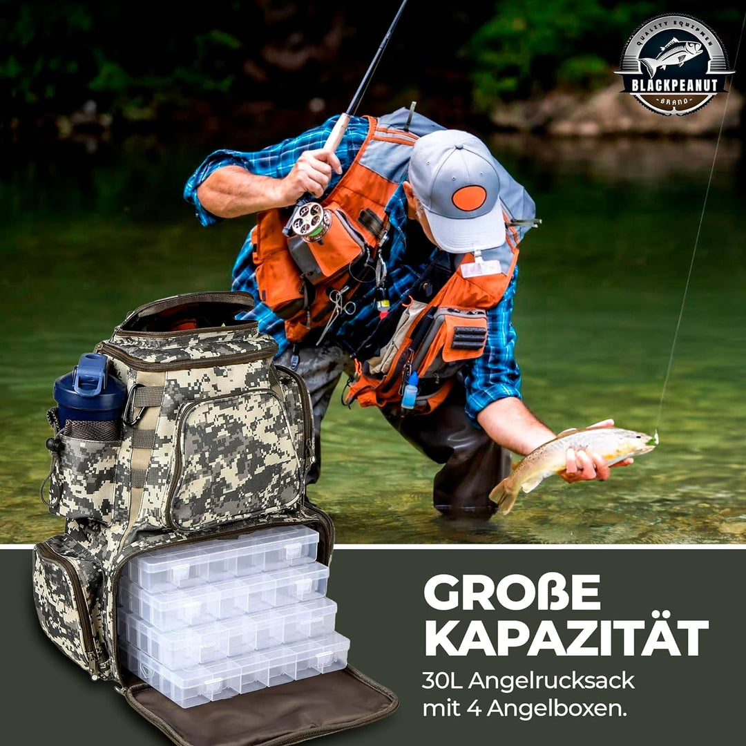 Angelrucksack mit Boxen - AngelnTasche, Angelrucksack, Inklusive 4 Tackleboxen, Zum Organisieren Auf