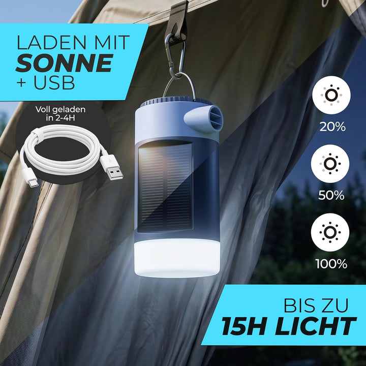 LEBENLANG 3 in 1 Elektro Luftpumpe Akku - 4,5kPa & 4000mAh mit Solarpanel I IPX4 Elektrische Pumpe A