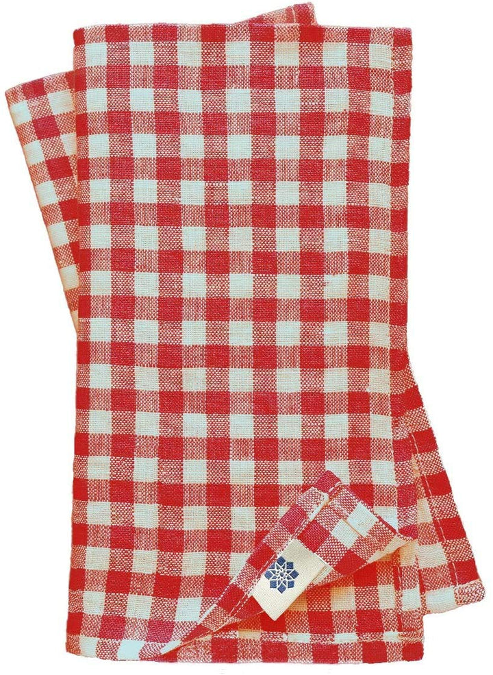 Linen &amp; Cotton 4 x Stoffservietten Servietten Stoff Leinenservietten Kariert im Landhausstil Estella
