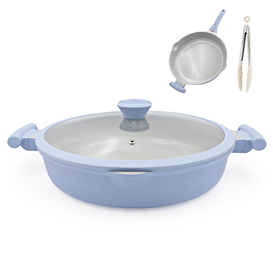 AIKENBBKK Keramik pfanne mit Deckel, Bratpfanne 32 cm mit Antihaftbeschichtung 2-In-1 Schmorpfanne h