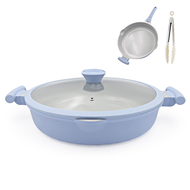 AIKENBBKK Keramik pfanne mit Deckel, Bratpfanne 32 cm mit Antihaftbeschichtung 2-In-1 Schmorpfanne h