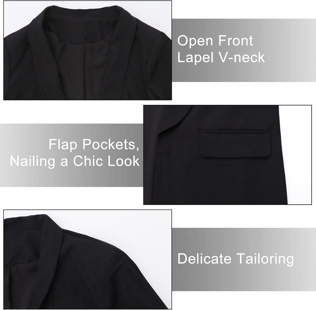 Damen Blazer Langer Casual Open Front Blazer Arbeit Büro Jacken mit Taschen Schwarz XS, Schwarz XS