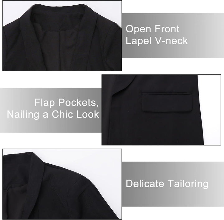 Damen Blazer Langer Casual Open Front Blazer Arbeit Büro Jacken mit Taschen Schwarz XS, Schwarz XS