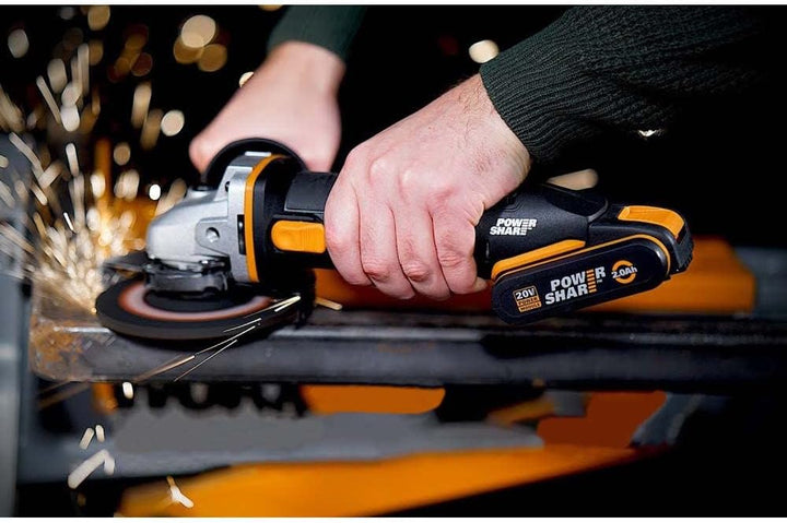 WORX WX800 Li-Ion Akku-Winkelschleifer 20V – Kompakter Schleifer mit schmalem Körper, Zusatzhandgrif