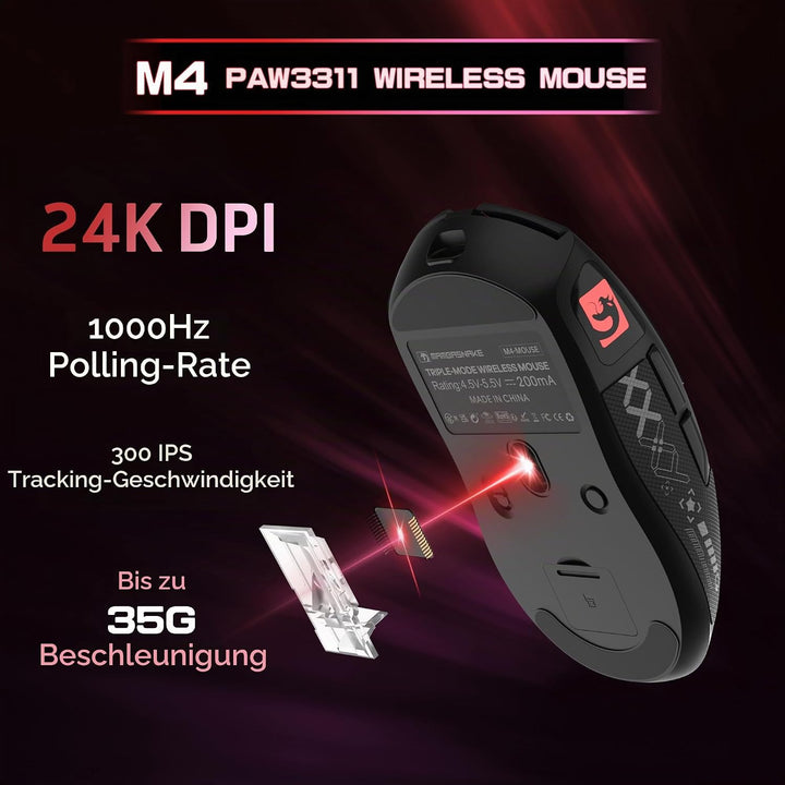 MAMBASNAKE M4 Ultra-Leichte Kabellose Gaming-Maus, 53g, PAW3311 Sensor, 24000 DPI, Tri-Mode Bluetoot