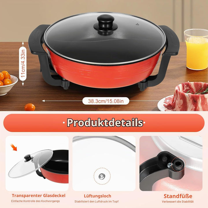 6L Hot Pot Elektrisch Hotpot Topf 220V 1360W Multikocher Elektrischer Kochtopf Antihaft für 3-4 Pers