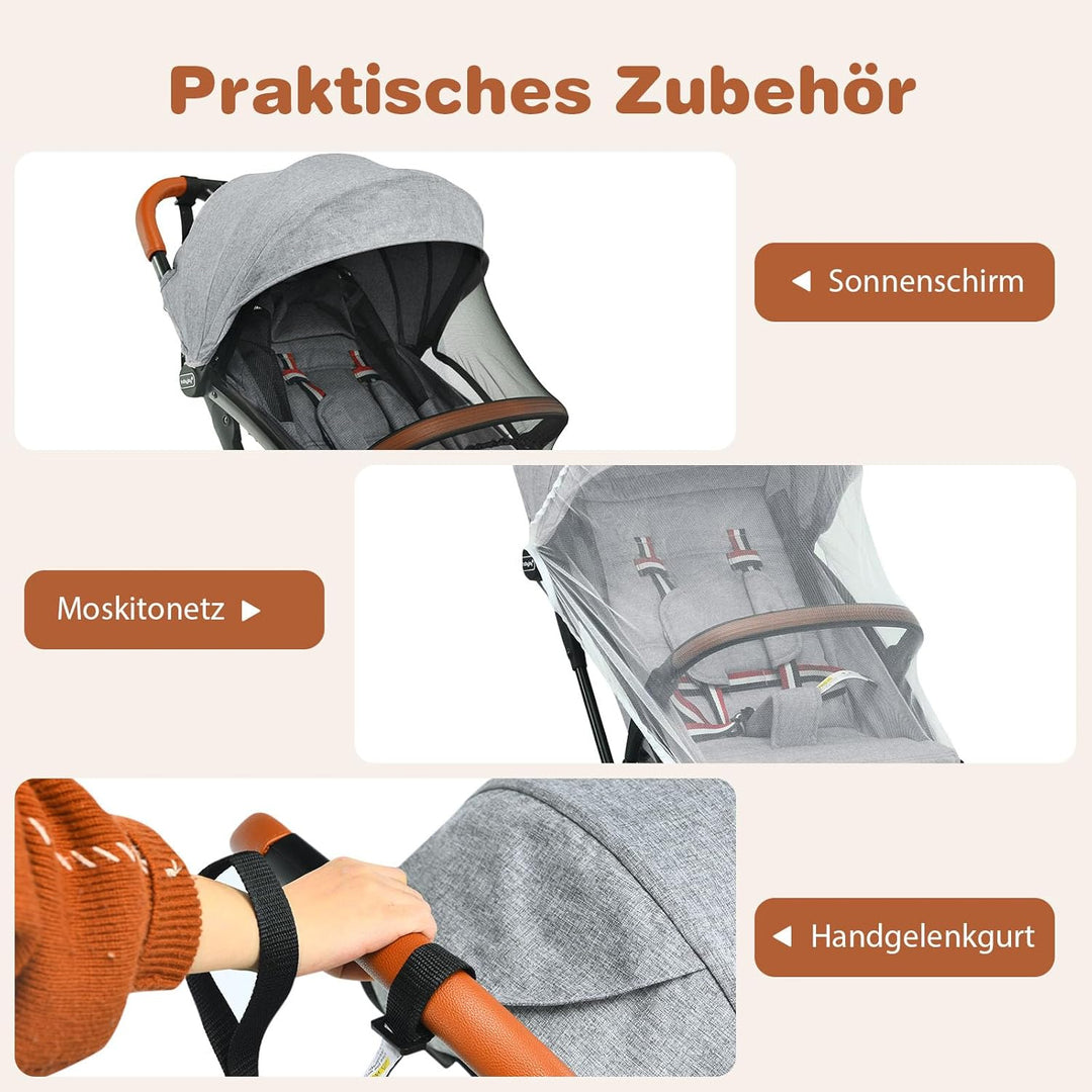 COSTWAY Kinderwagen Einhand Faltbar, Kinderbuggy mit verstellbare Rückenlehne &amp; Verdeck, Reisebuggy