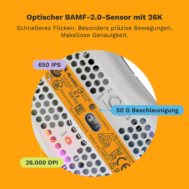 GLORIOUS Gaming Model D 2 Wireless Gaming Mouse - superleicht 66g, bis zu 210h Batterie, 26K Opt. Se