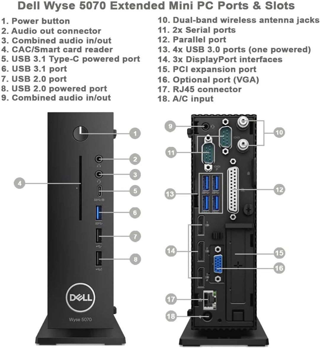 Dell Wyse 5070 Mini Desktop Computer, Micro PC Core Celeron J5005, 8GB RAM, 256GB SSD, Keyboard, Win