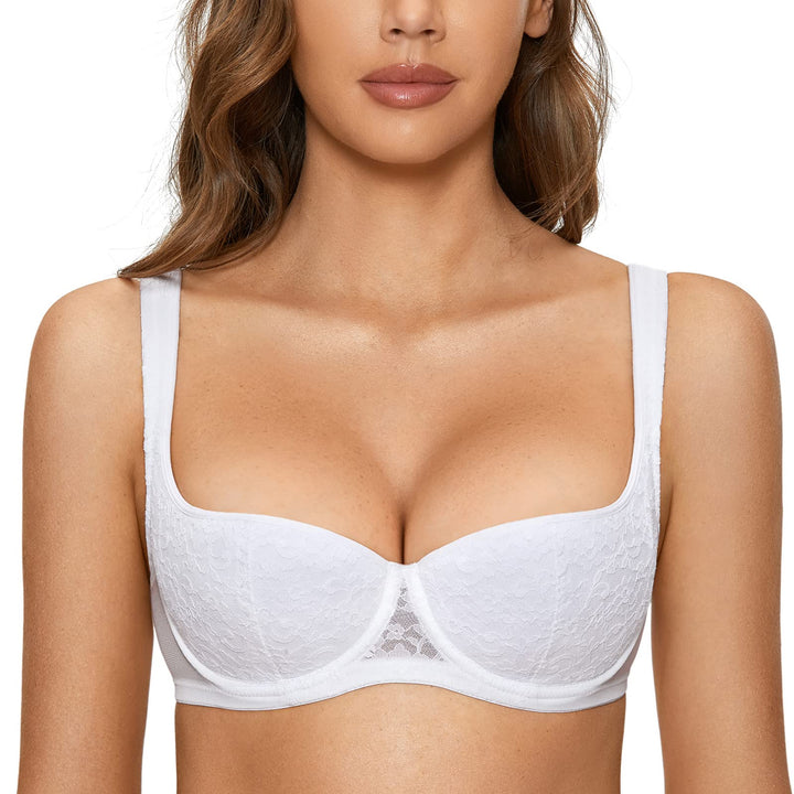 DOBREVA Damen Sexy Balconette BH Spitze BHS mit Bügel Leicht Gepolstert Push Up Grosse Grössen 70B W