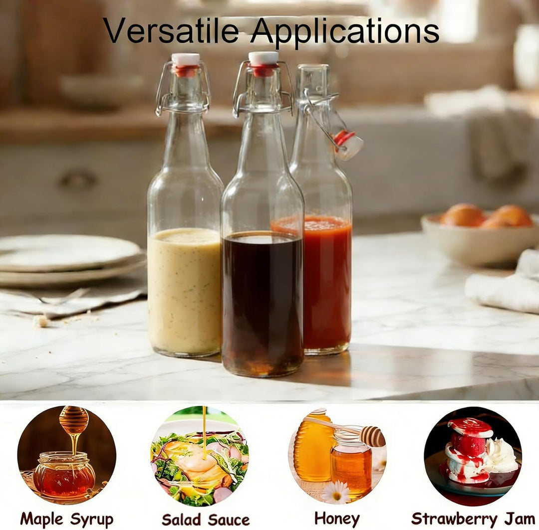 Salatdressing Shaker aus Glas 450 ml 3er Set, Dressingshaker mit Edelstahl Bügelverschluss Tropffrei