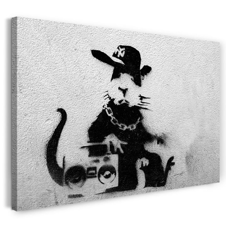 Printed Paintings Leinwand (80x60cm): Banksy - Ratte mit Ghettoblaster Rat Graffiti Kunst Street 80x