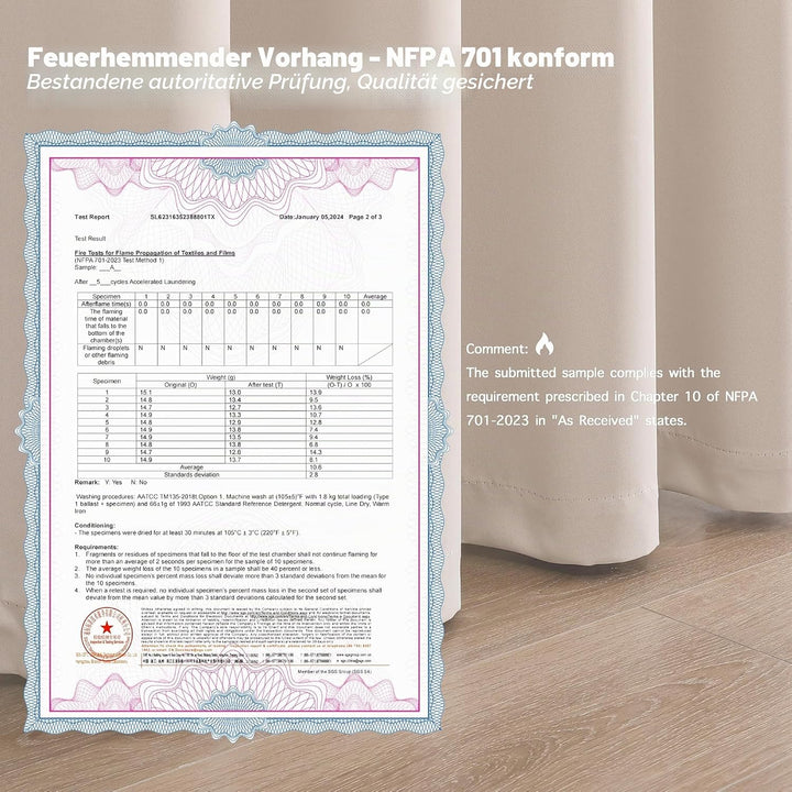 Upcortinassi Feuerhemmender Vorhang, schwer entflammbar, Verdunkelungsvorhänge, Raumverdunkelung für