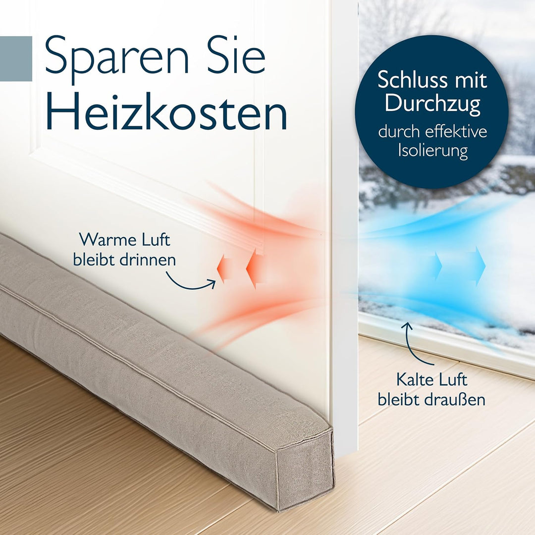 Beautissu Zugluftstopper für Türen 90cm – Wärmeschutz & Kälteschutz Türluftstopper Hellgrau – Stoff