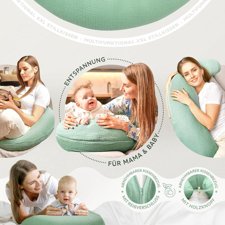 sei Design Stillkissen XXL Mikroperlen-Füllung mit Musselin-Bezug aus Baumwolle [100% Bio-Baumwolle