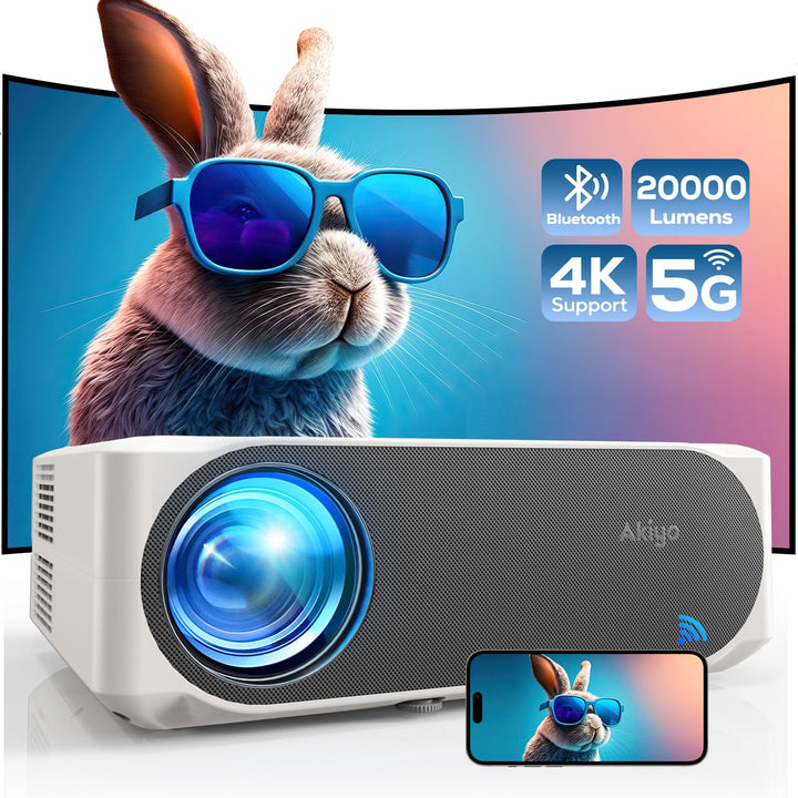 Beamer, Full HD 1080P 20000 Lumen Beamer 5G WiFi Bluetooth AKIYO Beamer 4K Unterstützung, Heimkino V