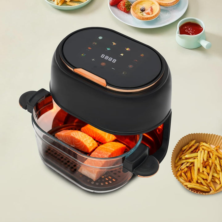 Heissluftfritteuse, 4L Air fryer Luftfritteuse ohne Öl mit Sichtfenster, Touchscreen, 1350 W Friteus