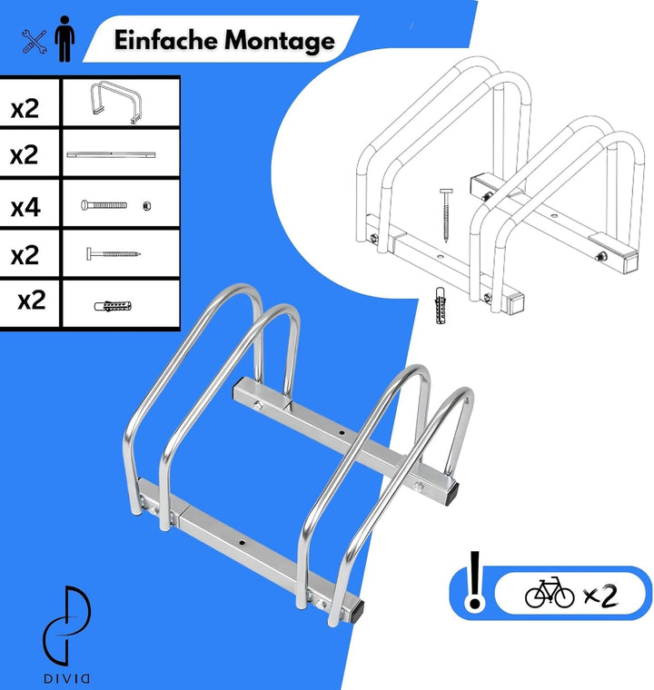 DIVID® Fahrradständer für Fahrräder, Mehrfachständer, 37cm Abstand zwischen den Rädern,Boden oder Wa