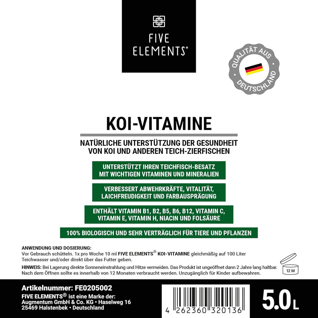 FIVE ELEMENTS Koi-Vitamine | 5,0 l flüssig | wichtige Vitamine und Mineralien | verbessert Abwehrkrä
