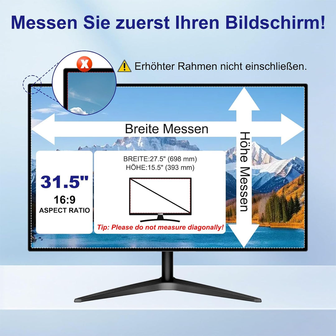 31,5 Zoll Monitor Blickschutzfilter für 16:9 Seitenverhältnis, Blendfrei Blaulichtfilter Computer Pr