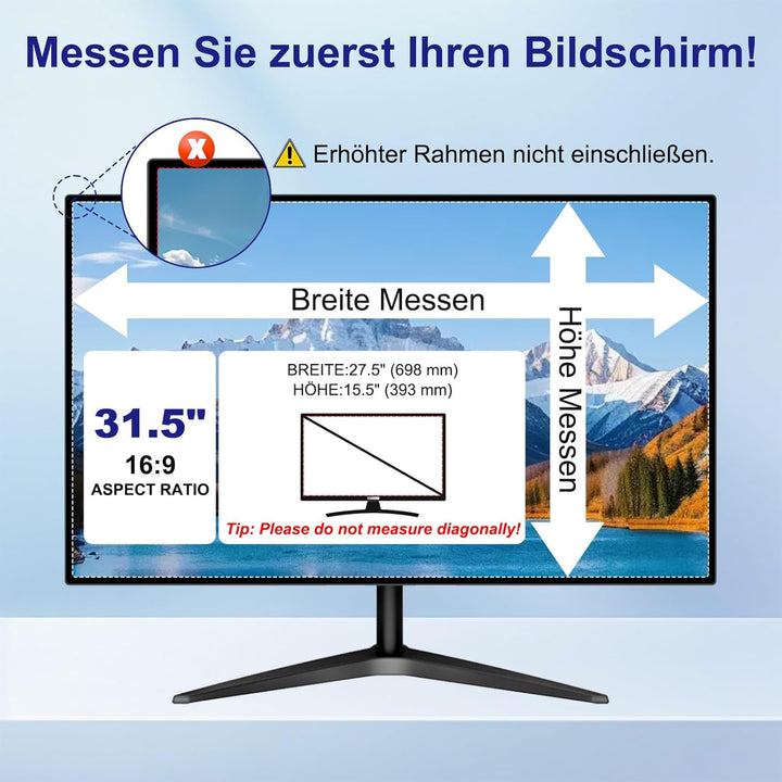 31,5 Zoll Monitor Blickschutzfilter für 16:9 Seitenverhältnis, Blendfrei Blaulichtfilter Computer Pr