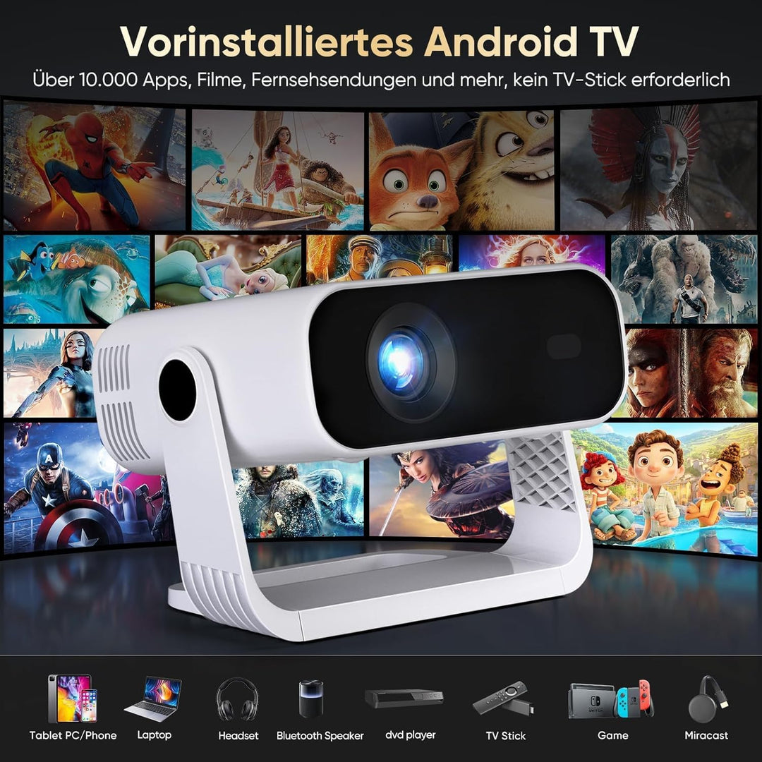 2026 Neuer Smart Mini Beamer Integrierte APP, Android 14, Unterstützt 1080P und 4K-Dekodierung, Auto