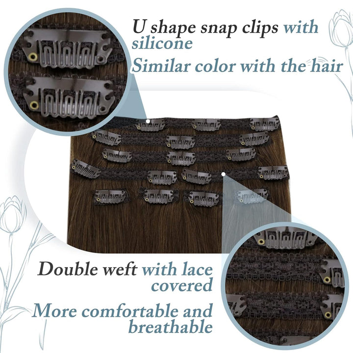 RUNATURE Extensions Echthaar Clip in Braun 50cm 7pcs Echte Haare Echthaar Extensions Clip Braun Clip