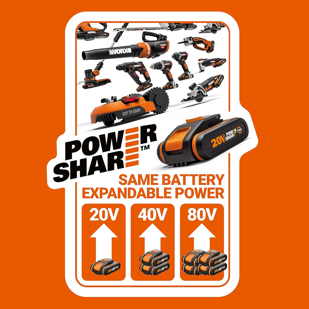 WORX 18V(20V MAX) Akku-Schlagbohrmaschine WX-JCR, PowerShare, bürstenloser Motor, 50Nm, variable Dre