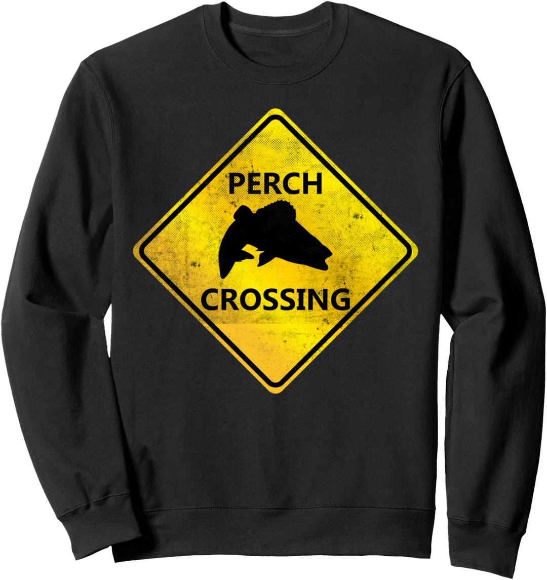 Barsch Crossing Warnschild Spinnfischen Jiggen Jig Angler Sweatshirt