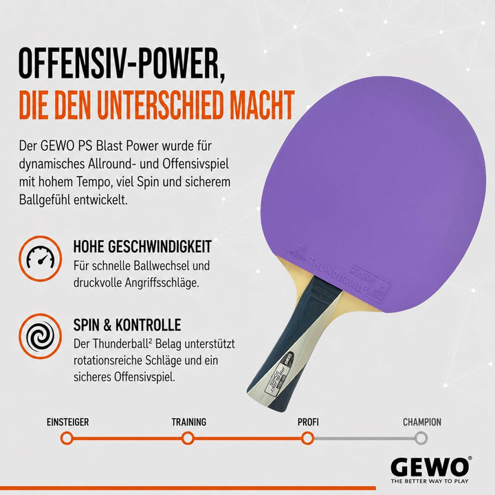GEWO PS Blast Power Tischtennisschläger - ITTF genehmigter Profi-Tischtennisschläger, Allroundschläg