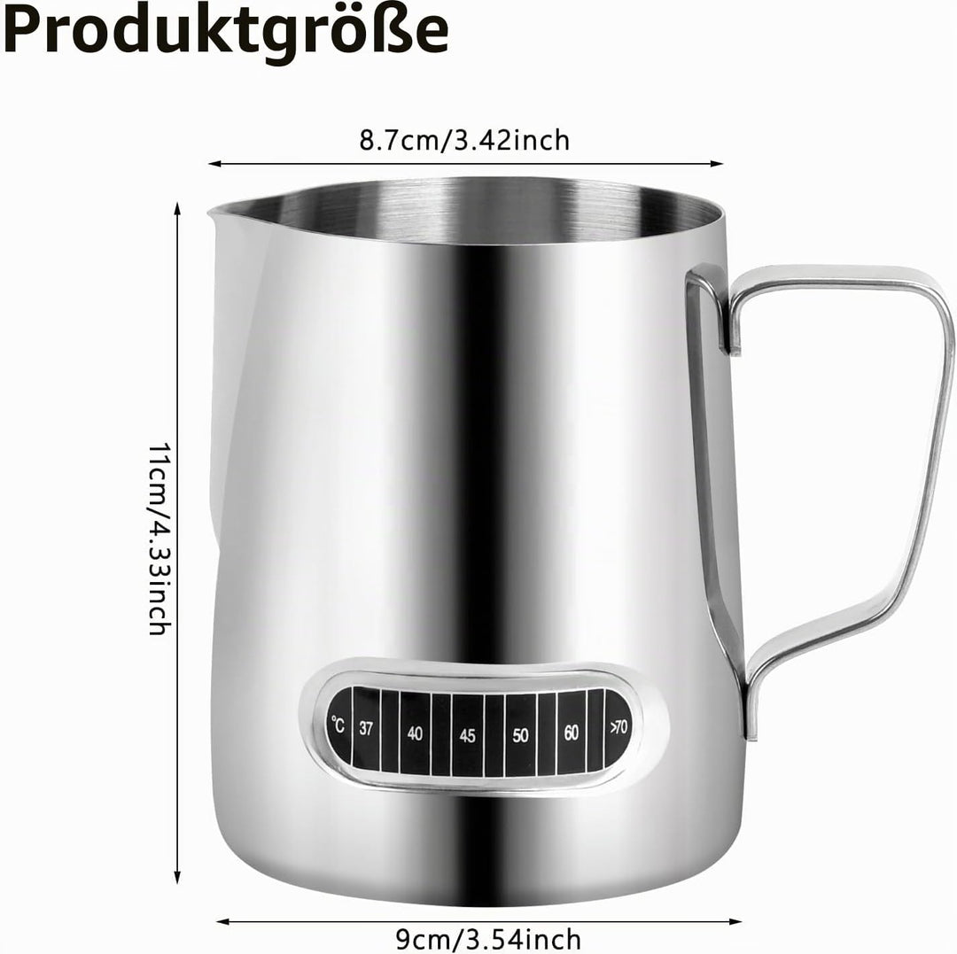 2 Stück Milchschäumer Kännchen 600 ml, Edelstahl Milchschaumkännchen Barista-Werkzeuge mit Temperatu