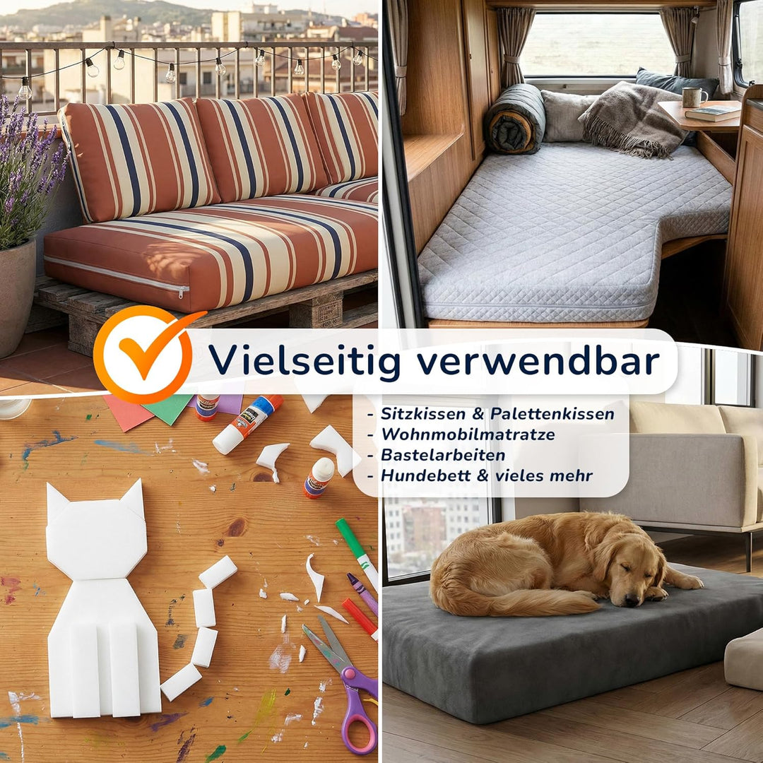 MSS e.K. Schaumstoffplatte Polster Auflage Topper - 200 x 70 x 9 cm - RG27/45 9 cm 70 x 200 cm, 9 cm