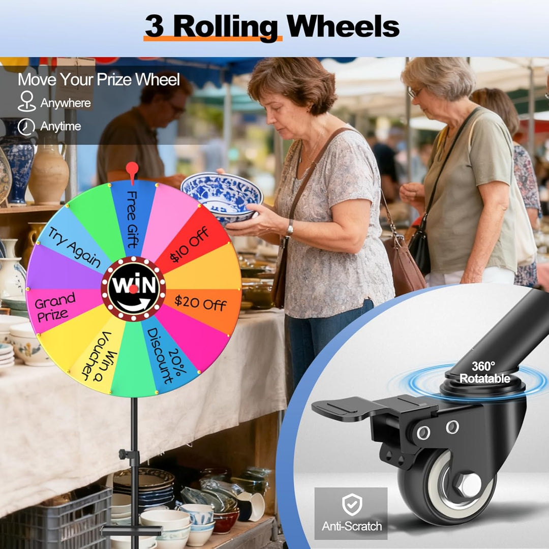 61 cm Glücksrad, 14 Farben Abnehmbarer Drehendes Preisrad mit 360°-Drehrollen, EMART Glücksrad zum D