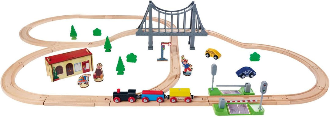 Eichhorn Schienenbahn 100006204 Bahnset mit Brücke, 55 teilig, 500 cm Strckenlänge, FSC zertifiziert