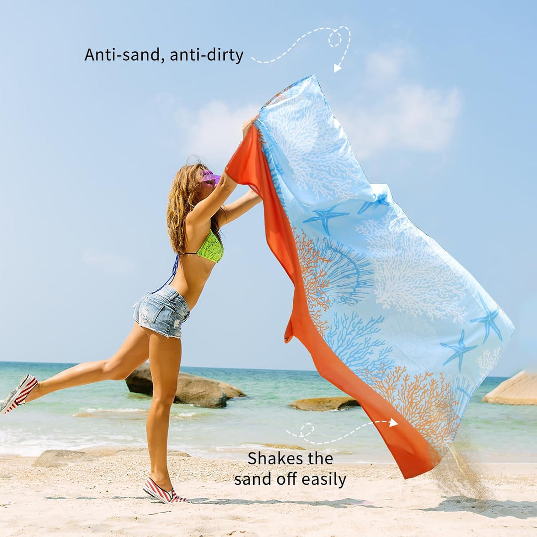 NewDoar 200 x 210 cm Stranddecke Sanddicht Extra Grosse Strandmatte mit 2 Taschen Picknickdecke wass